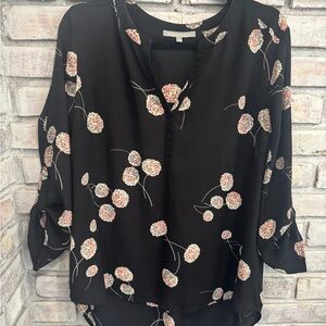 Daniel Rainn Black Floral 3/4 Sleeve Blouse